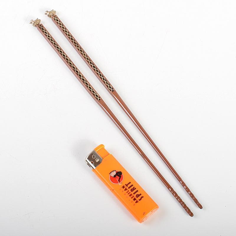 茶道具　梅龍軒作　銅製　鳥頭角透かし　象嵌　火箸　共箱　C　6641