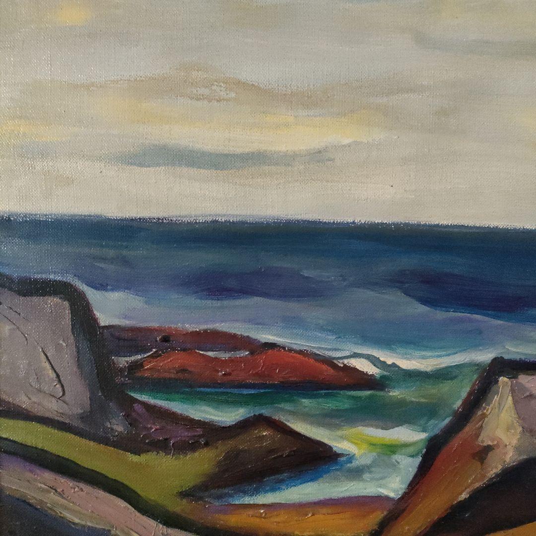 多々羅義雄　油彩画　F８号『岩と海　千葉内房小浜』