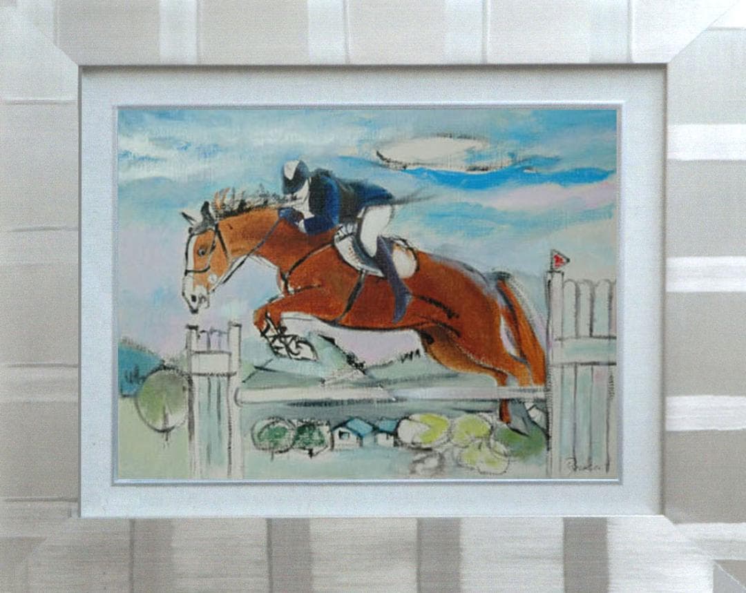 油絵 菅家令子 絵 絵画 インテリア 額付(銀) F4-121712 馬 乗馬