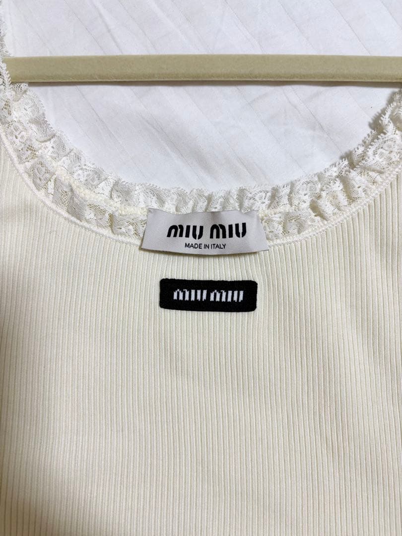 ミュウミュウ MIUMIU レーストリム リブタンクトップ