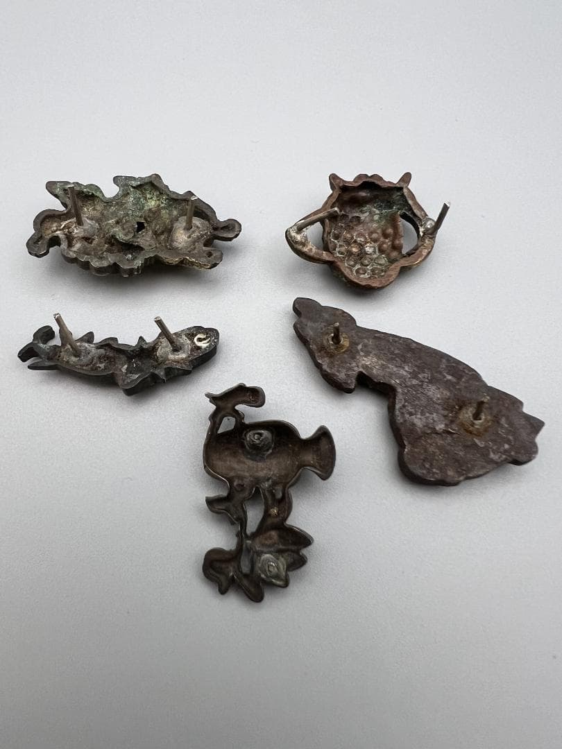 【海】江戸明治期　金具　龍　獅子　蛍文など　５点セット　金銀象嵌　銅鉄製　骨董品