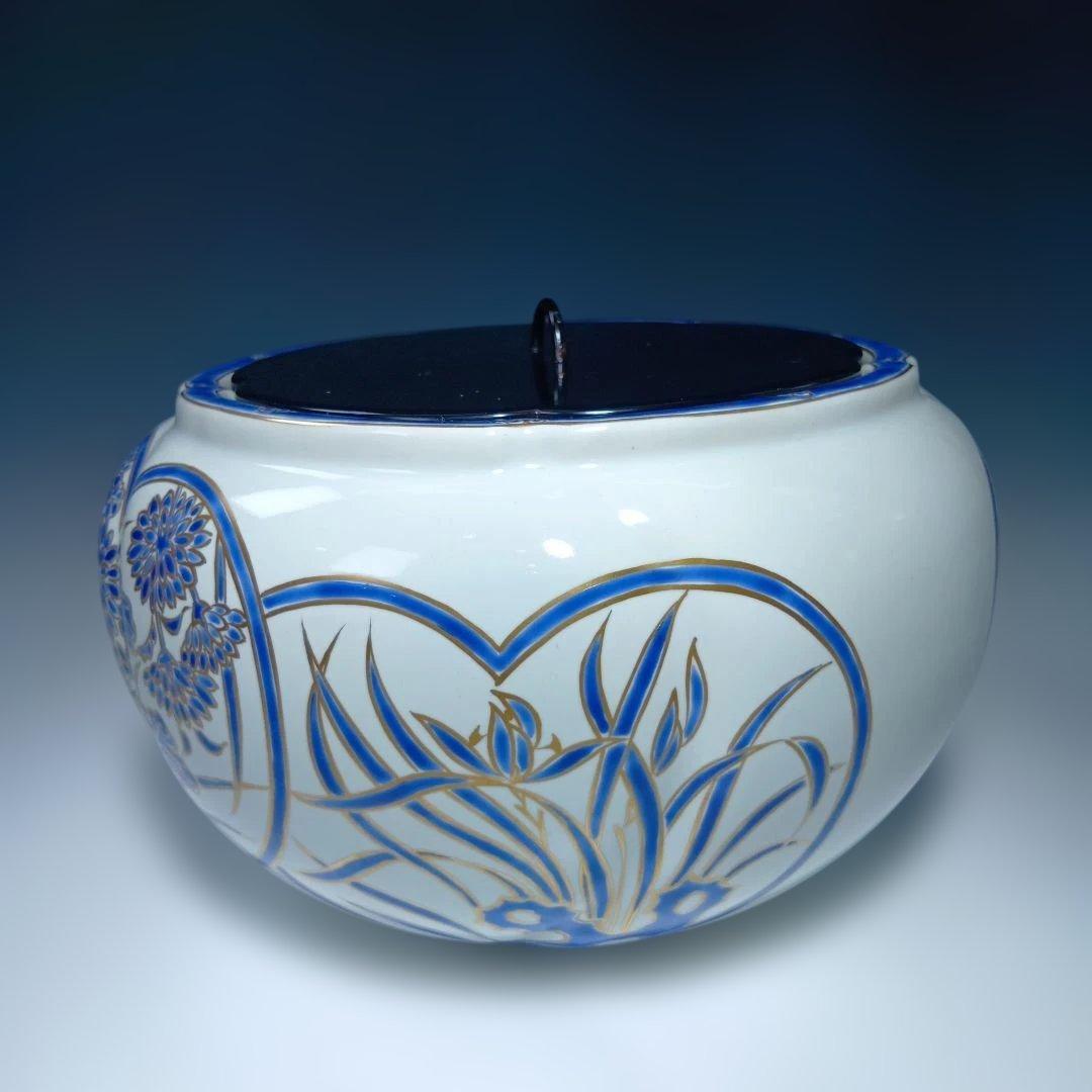 茶道具　金彩捻梅　水指　祥堂造　 共箱