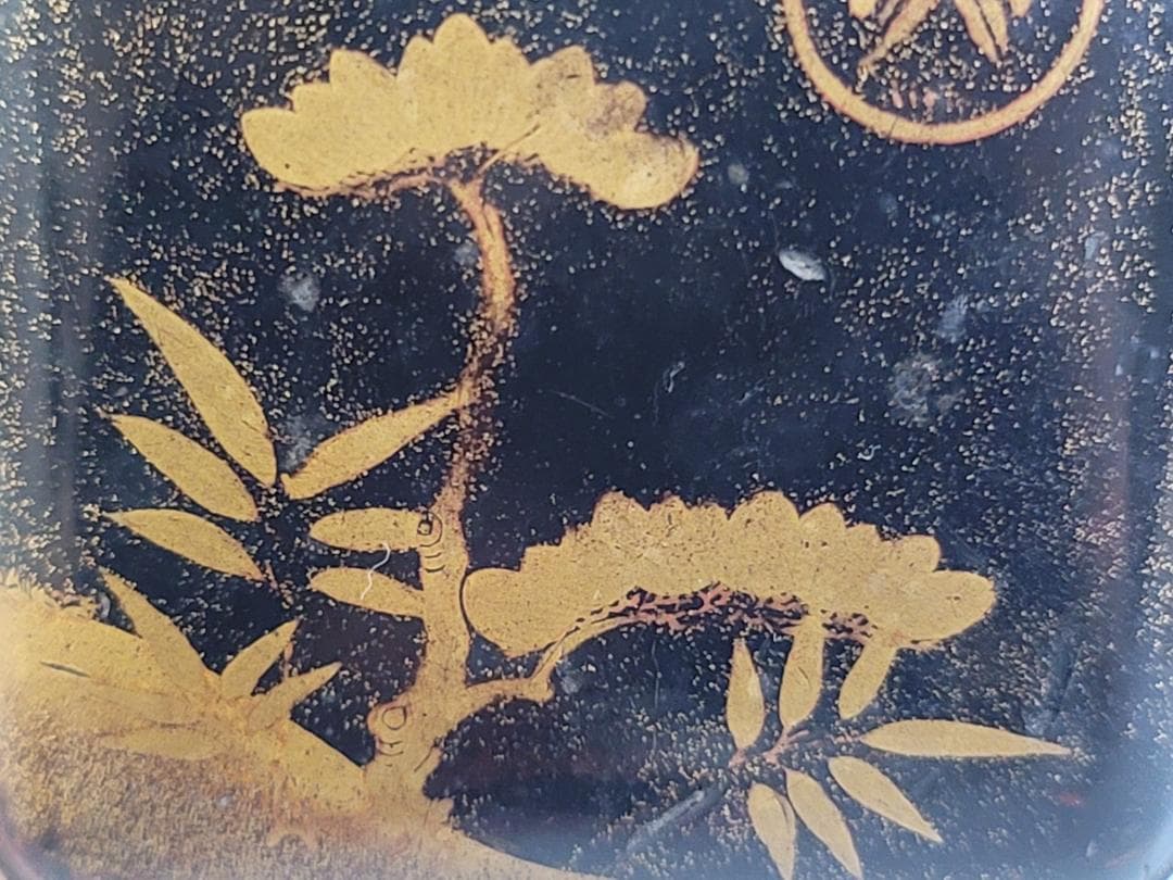 DT340 古美術 時代蒔絵 錫口 香合 蓋物