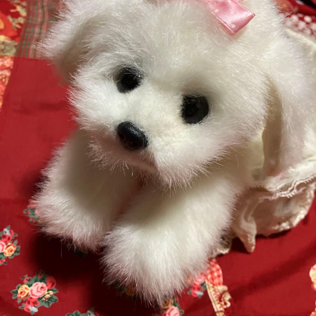マルチーズぬいぐるみ　犬　白い犬　子犬　わんちゃん　レトロぬいぐるみ犬　リアル