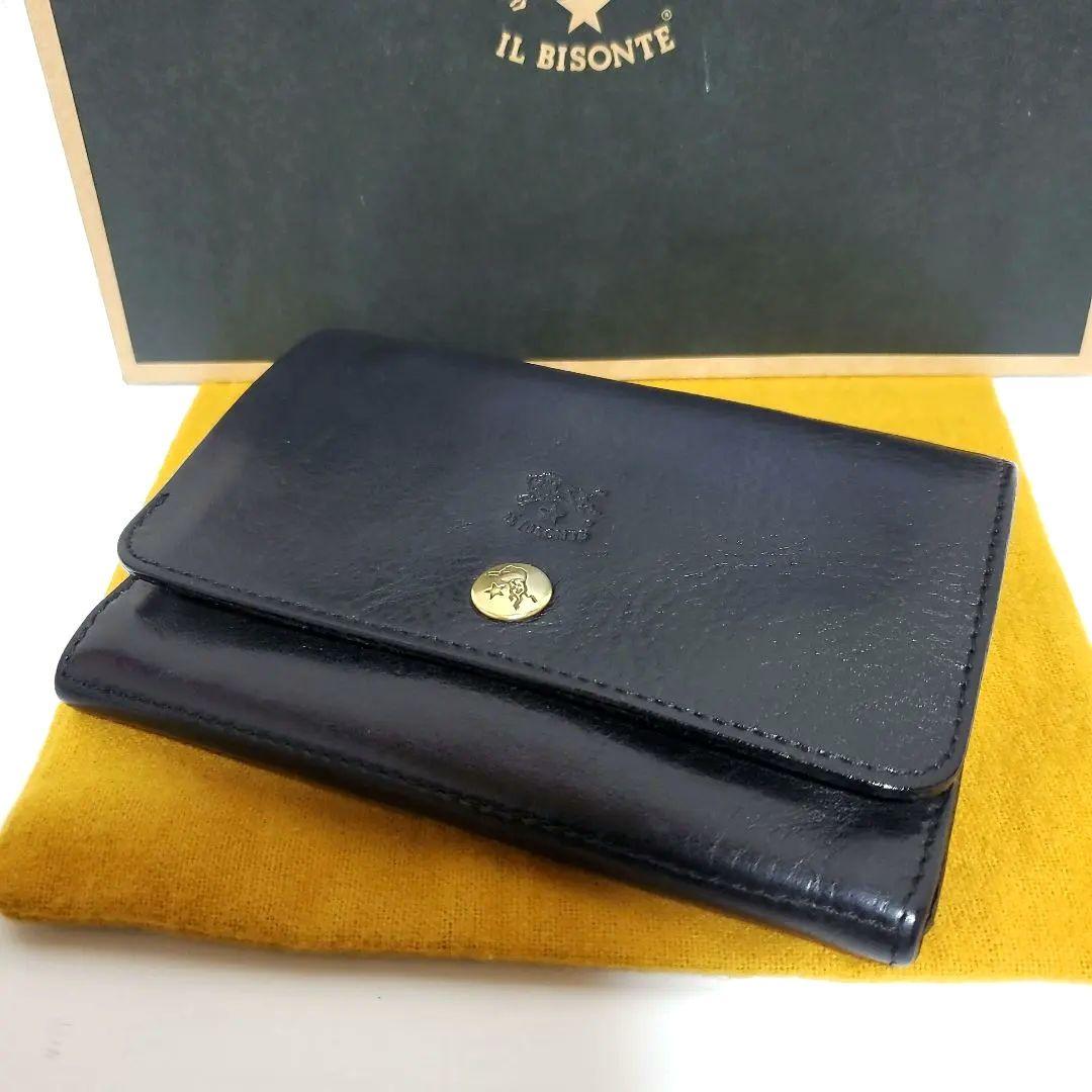 正規品　IL BISONTE　イルビゾンテ　二つ折り財布　ブラック　良品フラップ