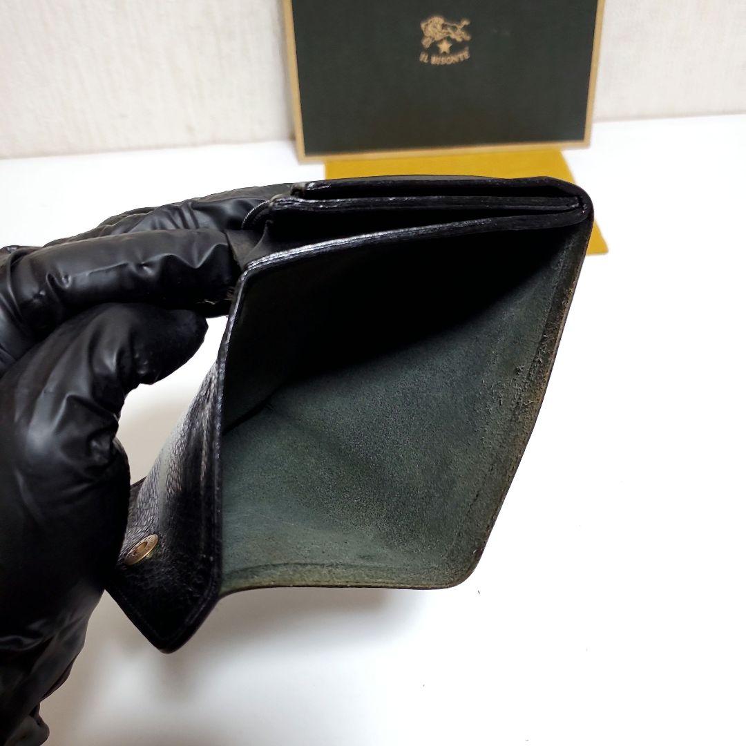 正規品　IL BISONTE　イルビゾンテ　二つ折り財布　ブラック　良品フラップ