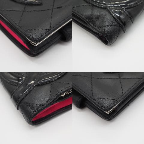 CHANEL シャネル カンボンライン コンパクト 二つ折り財布 黒×ピンク