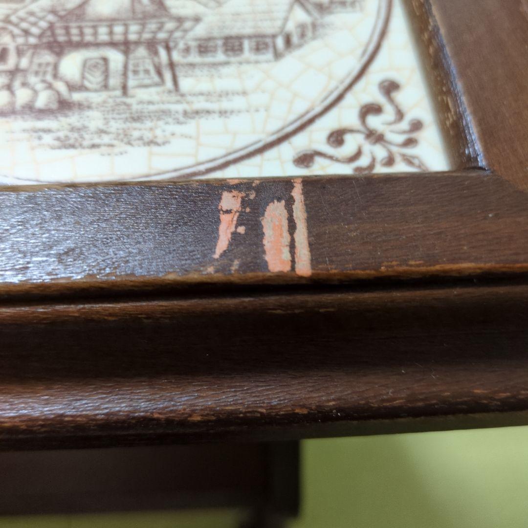 ドイツ製　天板タイル　木製　キャスター付マガジンラック　サイドテーブル