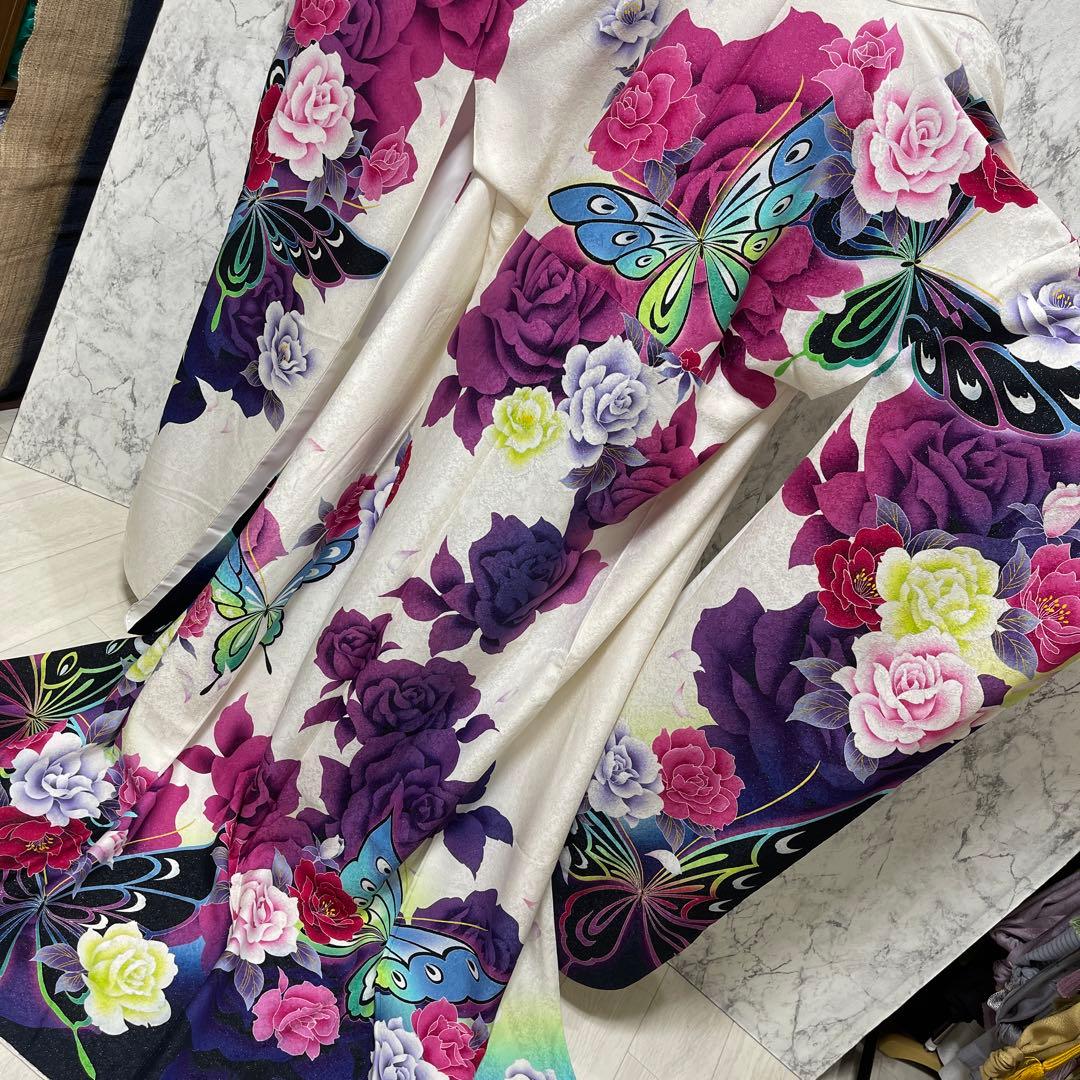 あらら様上質正絹豪華 ラメ、薔薇、蝶々 ゴージャス柄