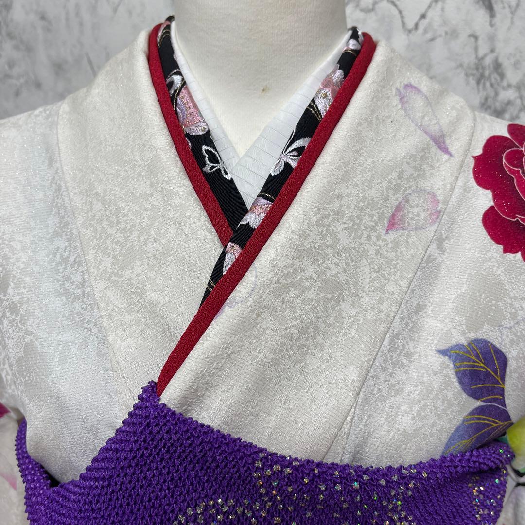 あらら様上質正絹豪華 ラメ、薔薇、蝶々 ゴージャス柄