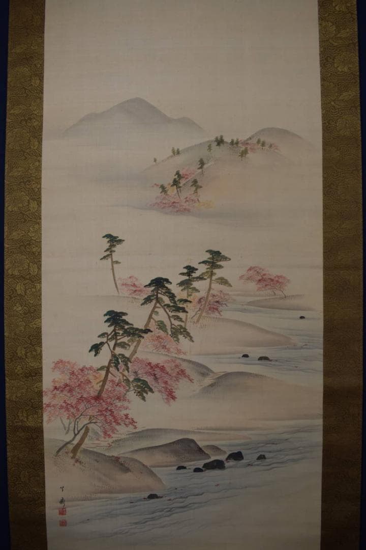 【真作】吉村了斎/孝文/春秋之図/桜花紅葉図/双幅/掛軸☆宝船☆Y-707　JM