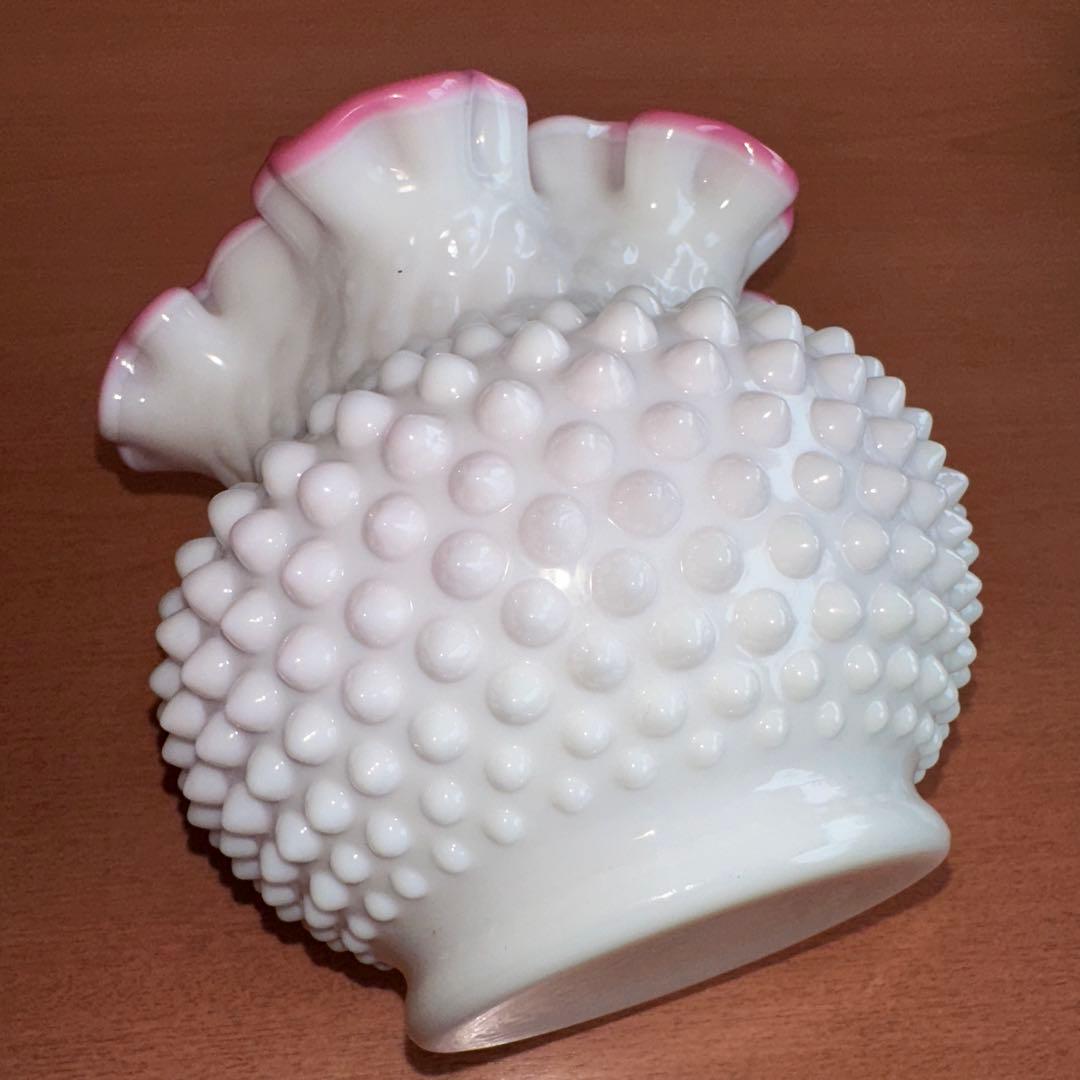 フェントン ミルクガラス ボブネイル ピーチブロウ 13×14cm 極美品