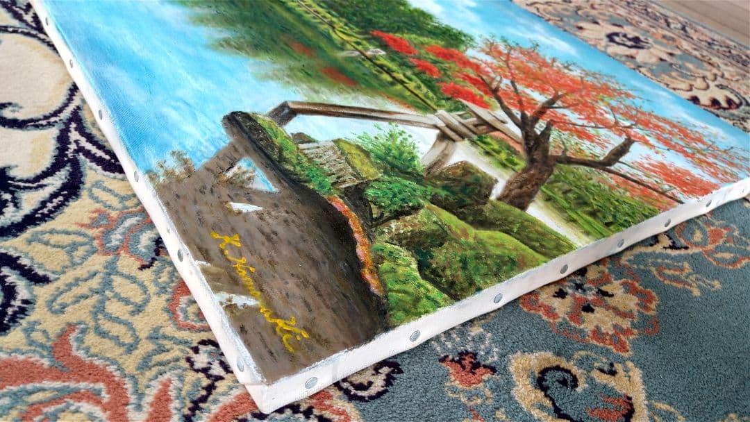 「秋の兼六園」F10 油絵 絵画 風景画 油彩画 額縁 原画