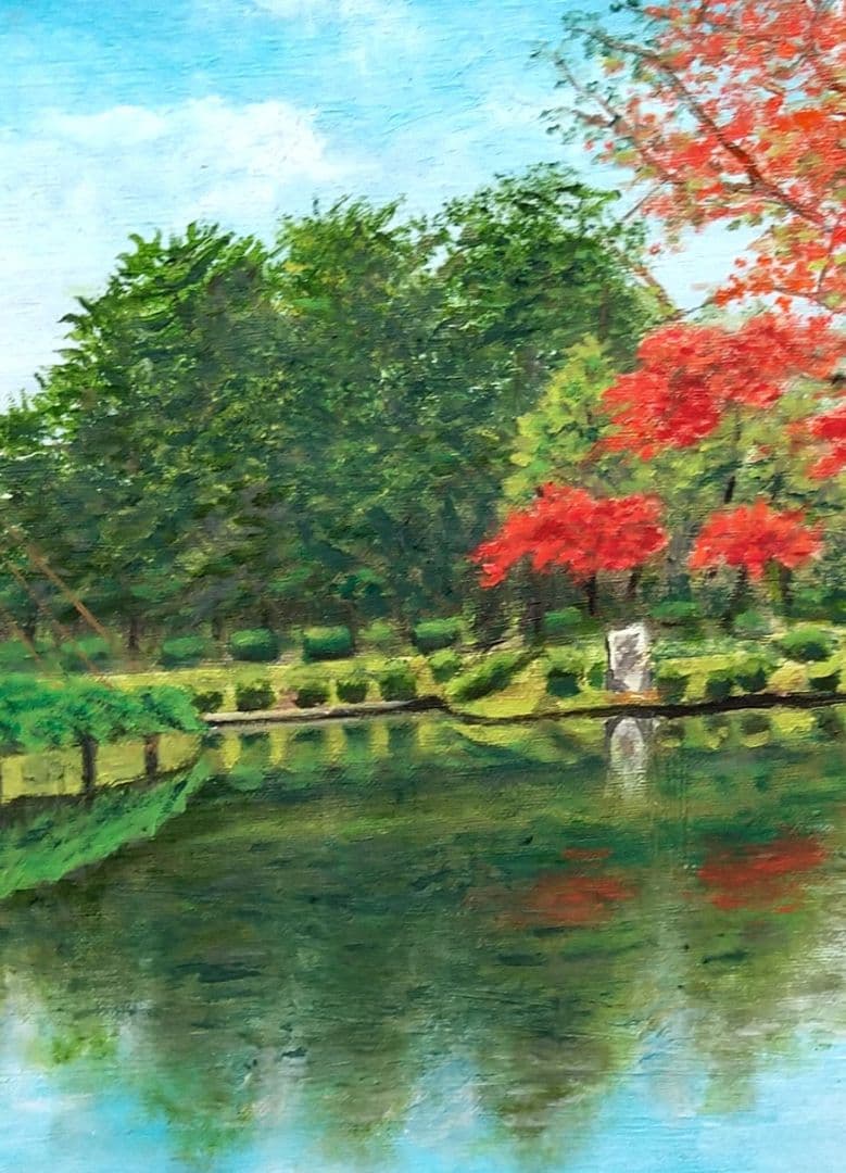 「秋の兼六園」F10 油絵 絵画 風景画 油彩画 額縁 原画