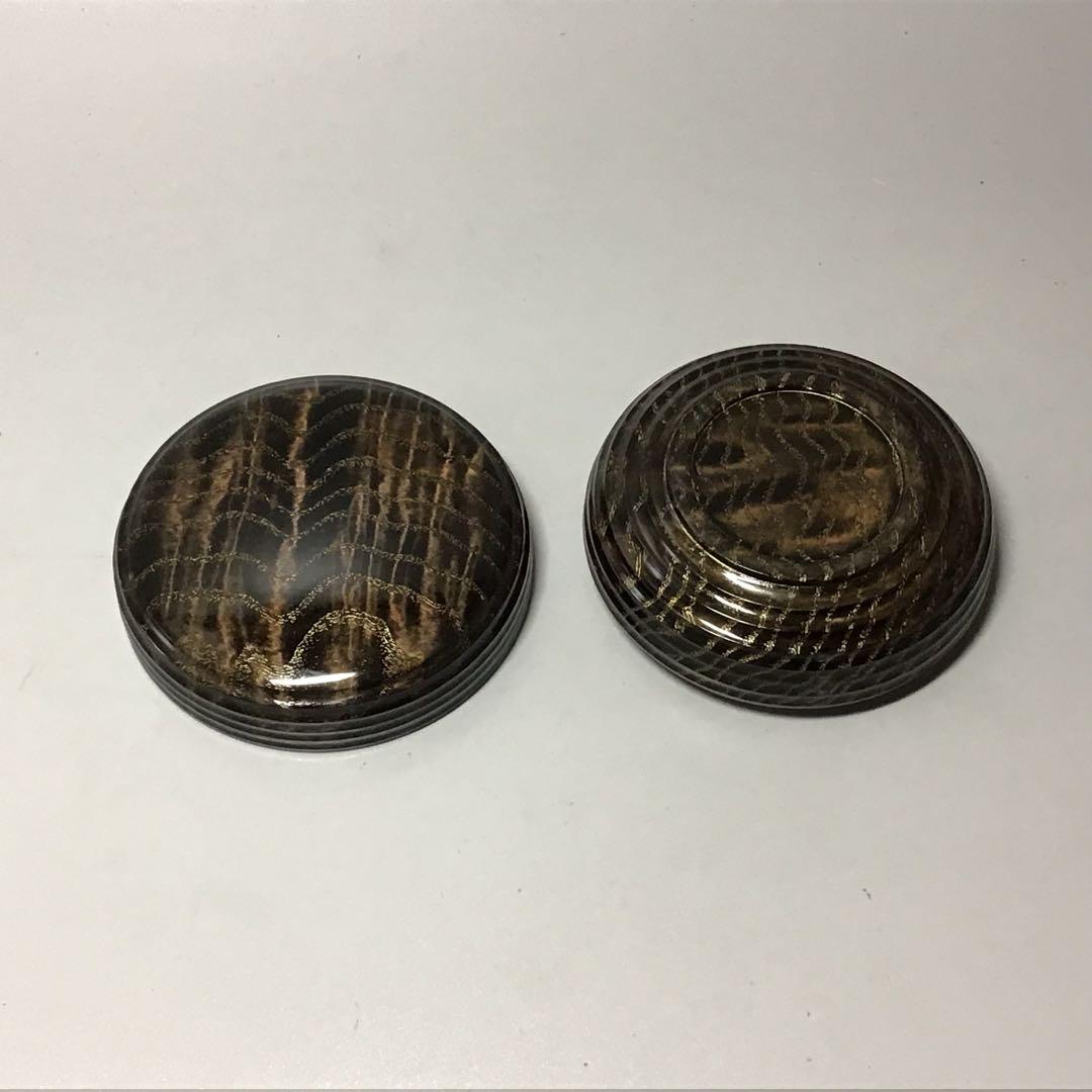 タモ玉杢　斑杢黒漆染め　沈金大香合　ミニ食蘢