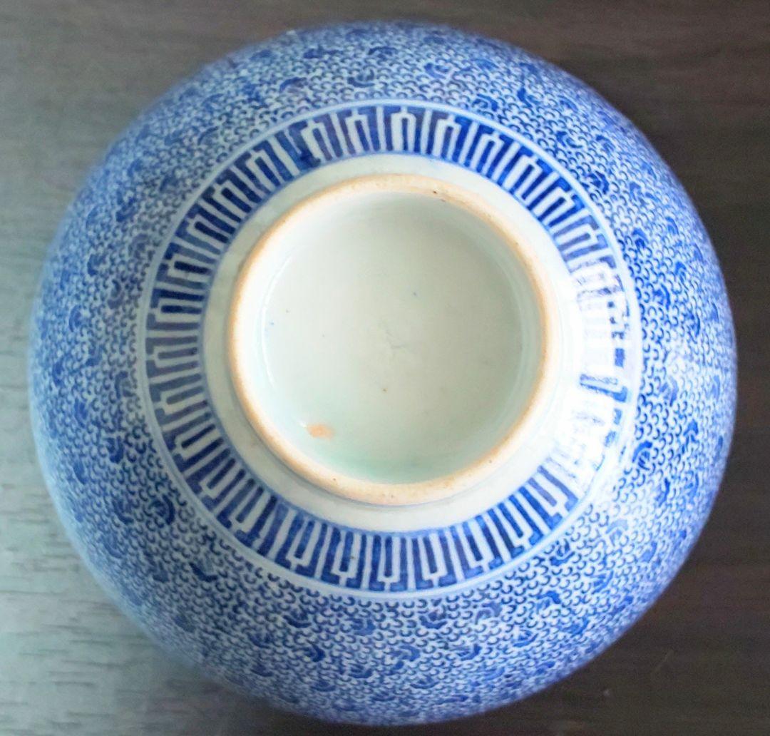 伊万里焼 明治時代 染付 微塵唐草 松竹梅 蓋付茶碗 ５客セット