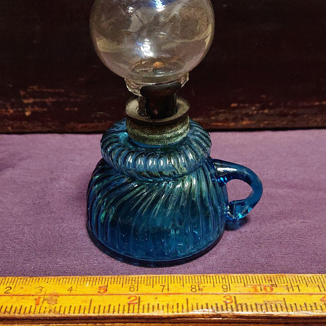 豆ランプ ねじれ青ガラス   明治時代頃