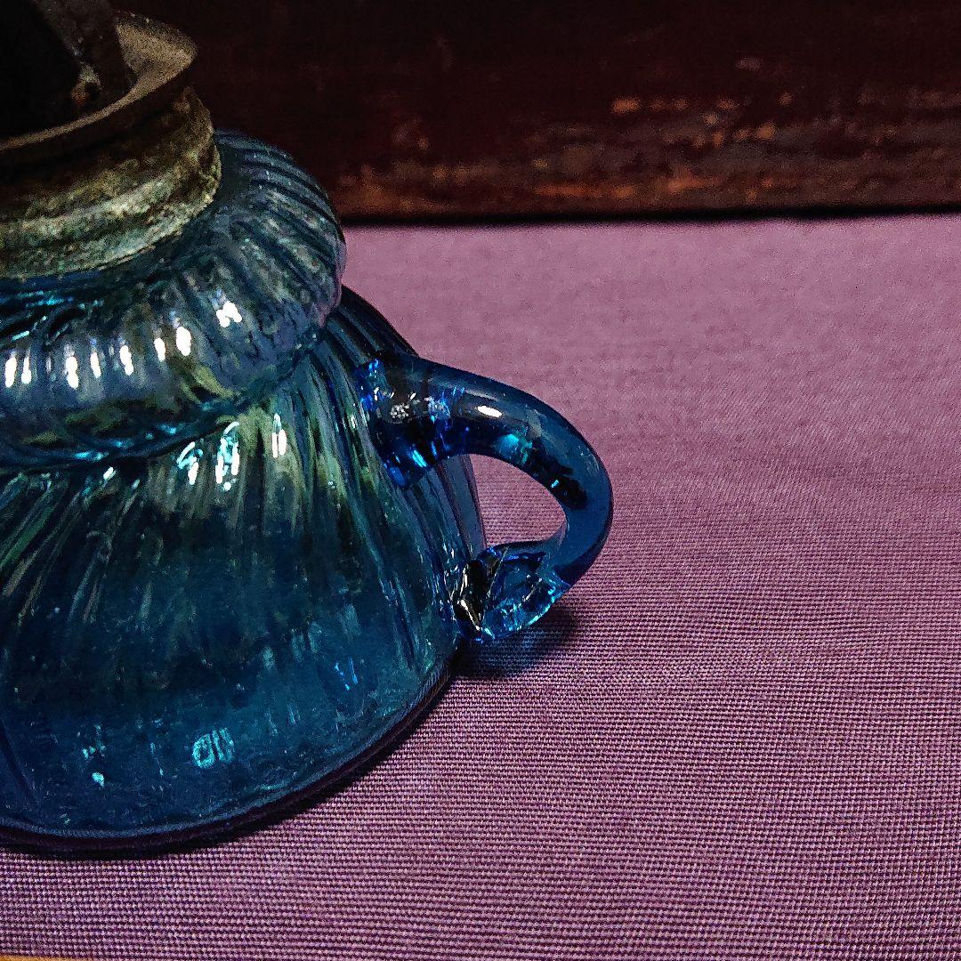 豆ランプ ねじれ青ガラス   明治時代頃