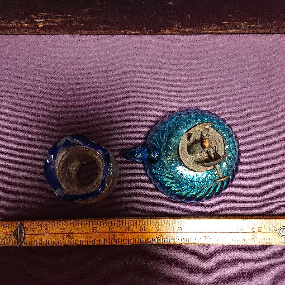 豆ランプ ねじれ青ガラス   明治時代頃