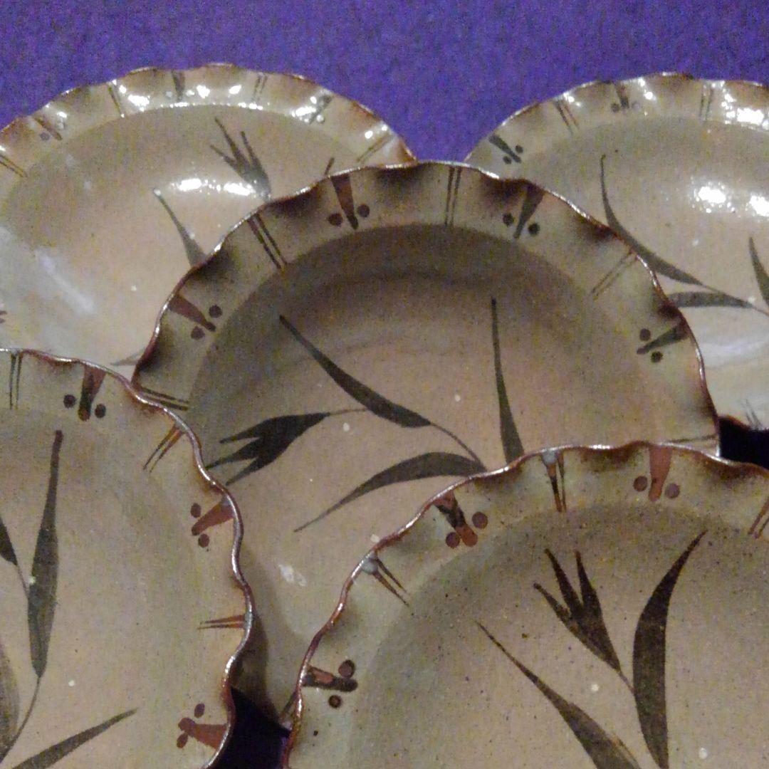 唐津焼　絵唐津草花画深皿五客揃