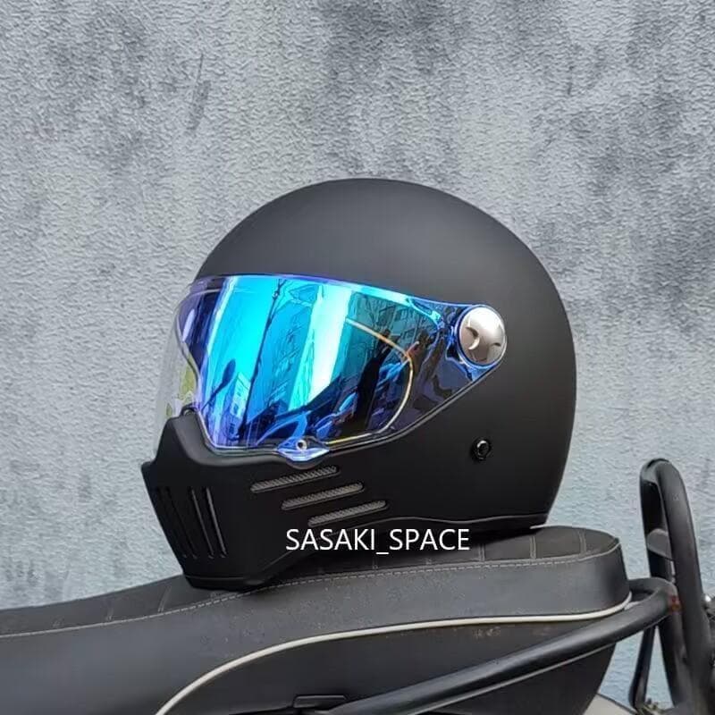 レトロ バイク オンロード ヘルメット フルフェイスヘルメット　マッド黒　XL