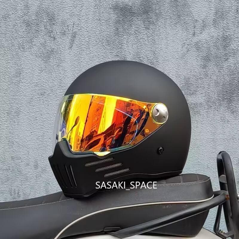 レトロ バイク オンロード ヘルメット フルフェイスヘルメット　マッド黒　XL