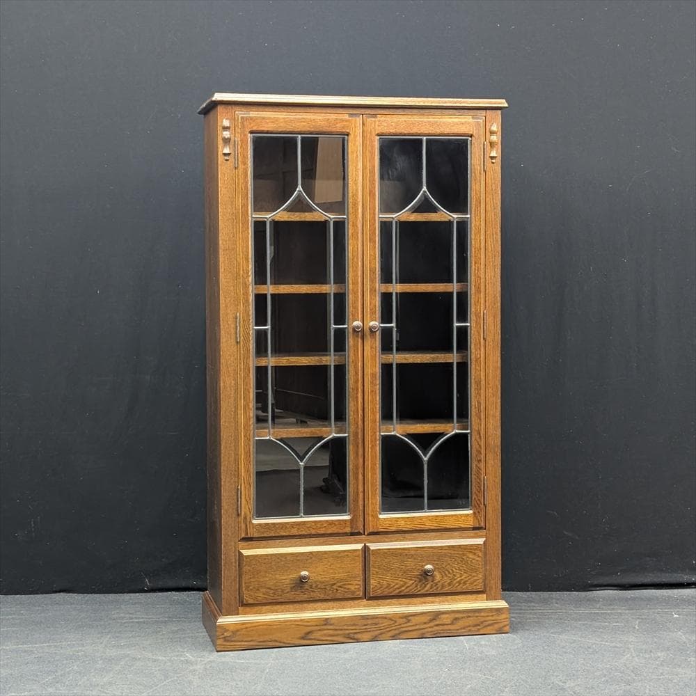 美品　三越家具　ブルージュ　キャビネット　飾り棚　本棚　食器棚　ステンドグラス