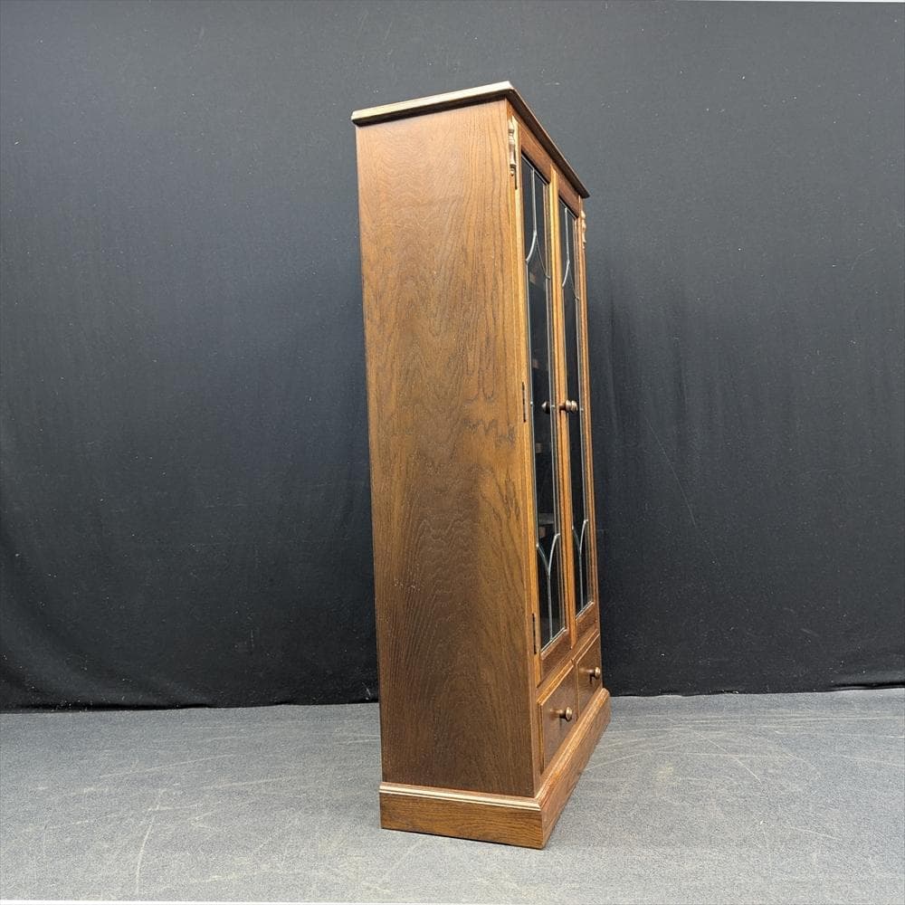 美品　三越家具　ブルージュ　キャビネット　飾り棚　本棚　食器棚　ステンドグラス