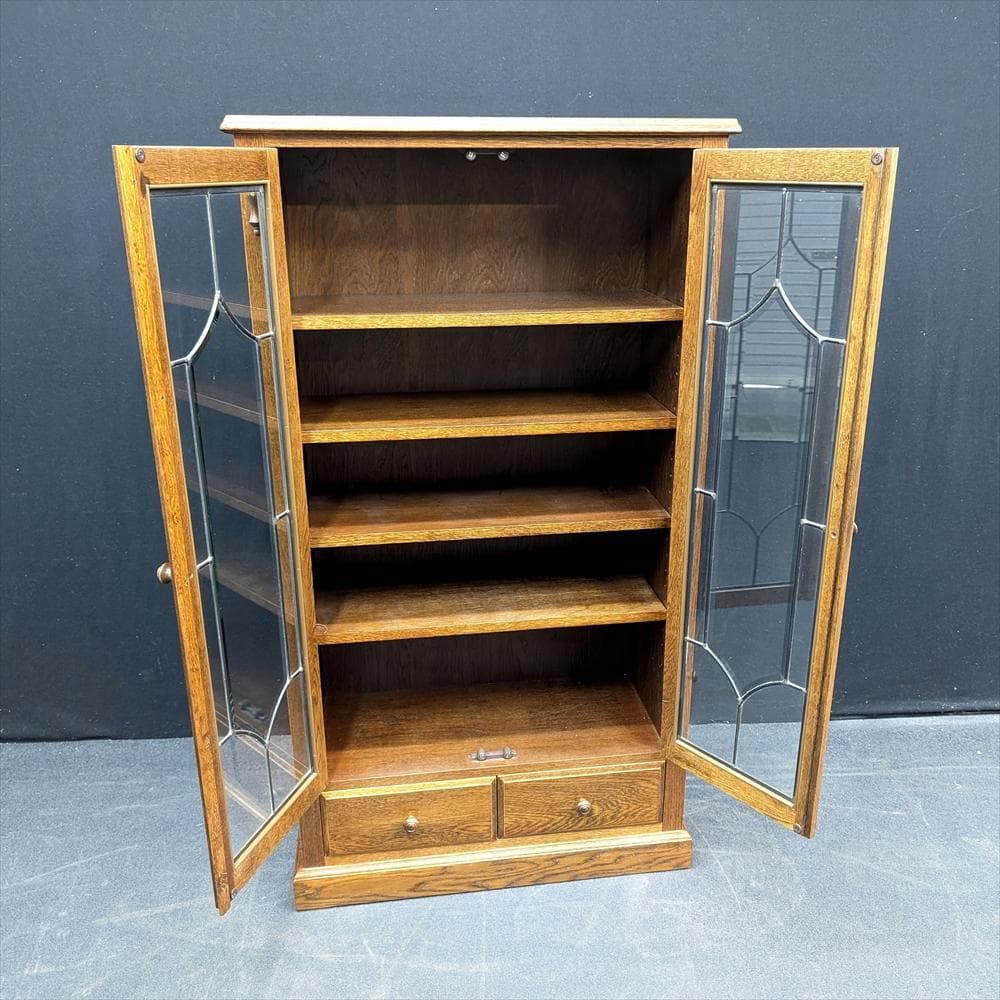 美品　三越家具　ブルージュ　キャビネット　飾り棚　本棚　食器棚　ステンドグラス