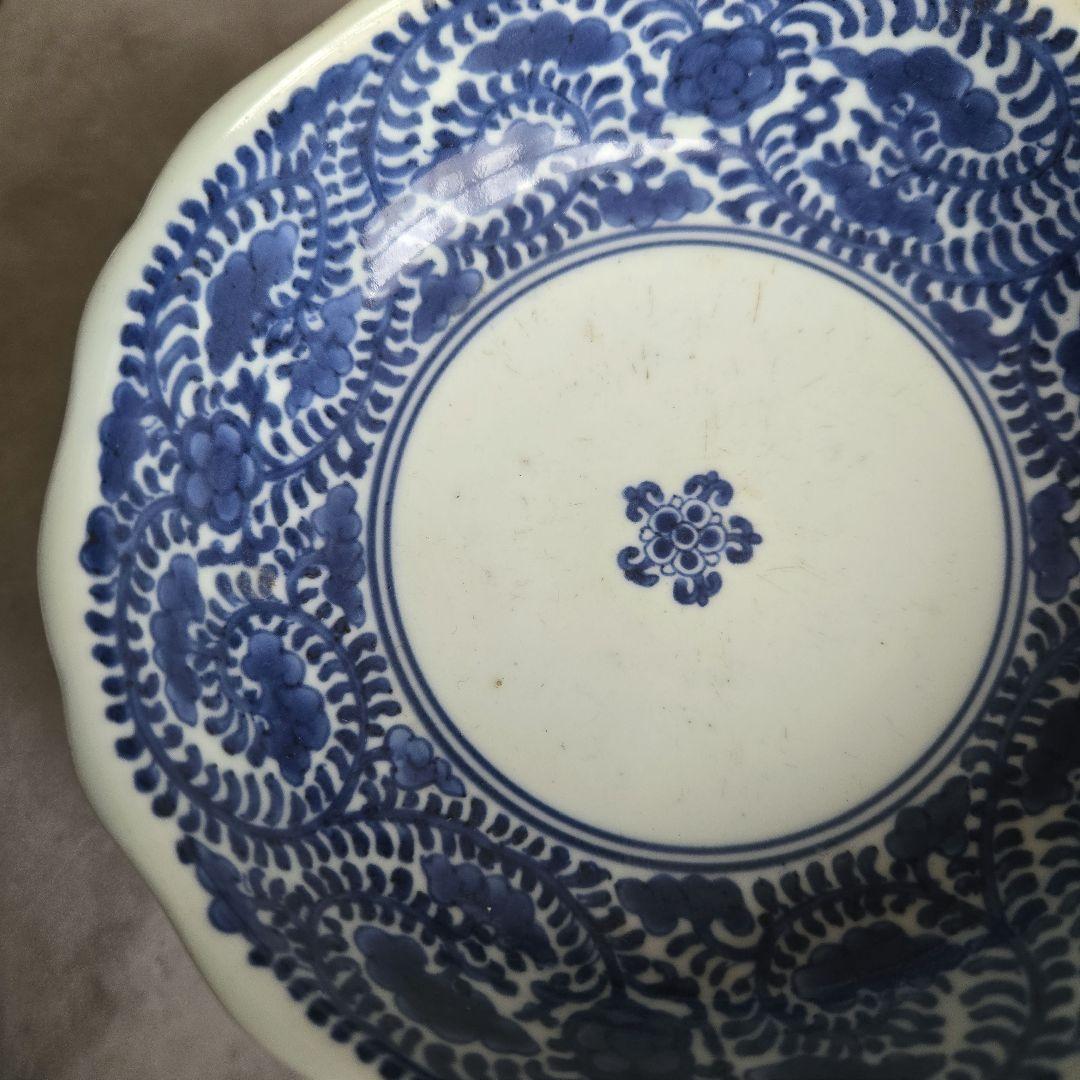 無傷　完品　古伊万里　染付　花唐草　深皿　江戸時代　金直し　金継ぎ　骨董　蛸唐草