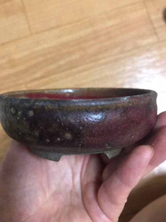 盆栽鉢　超希少時代ミニ盆栽鉢鶏血辰砂支那鉢？和鉢〜亭古色古鉢骨董鉢赤い盆栽鉢