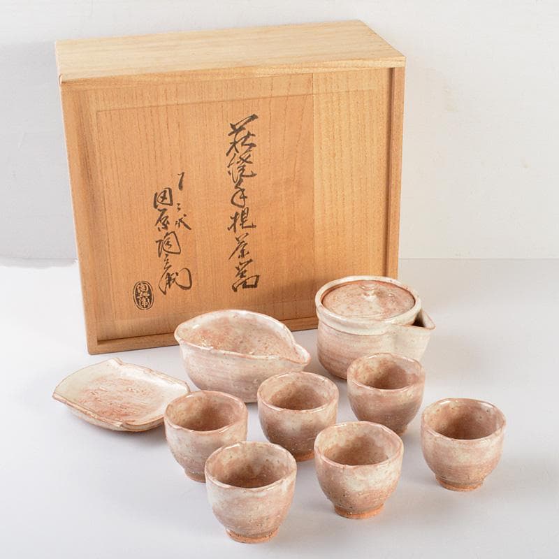 萩焼　十二代田原陶兵衛作　茶器揃　急須　湯冷　煎茶碗6客　共箱　V　6221C