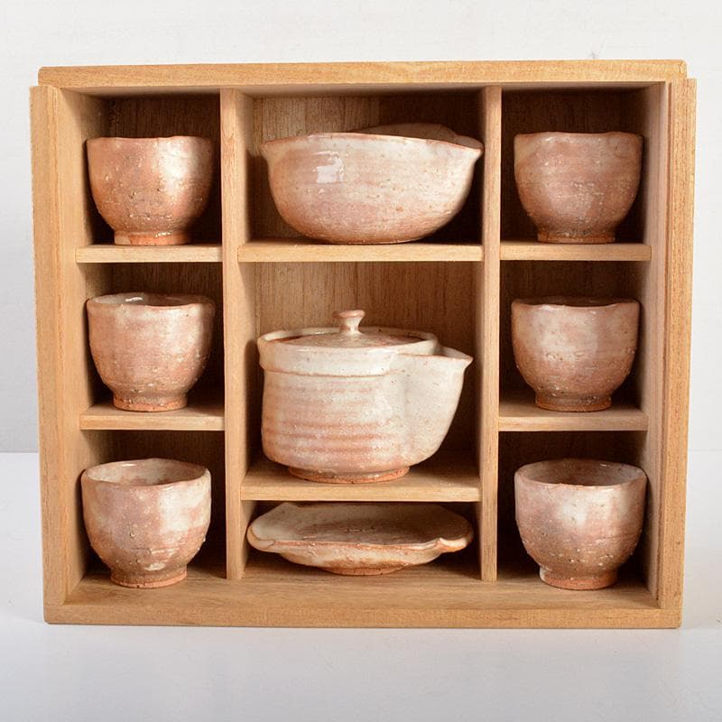 萩焼　十二代田原陶兵衛作　茶器揃　急須　湯冷　煎茶碗6客　共箱　V　6221C