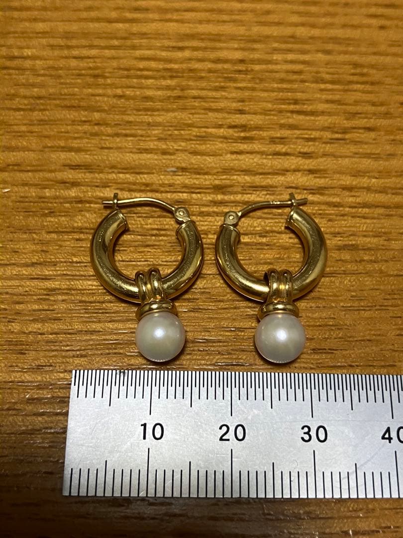 K18 ゴールド　パール　フープ　ピアス