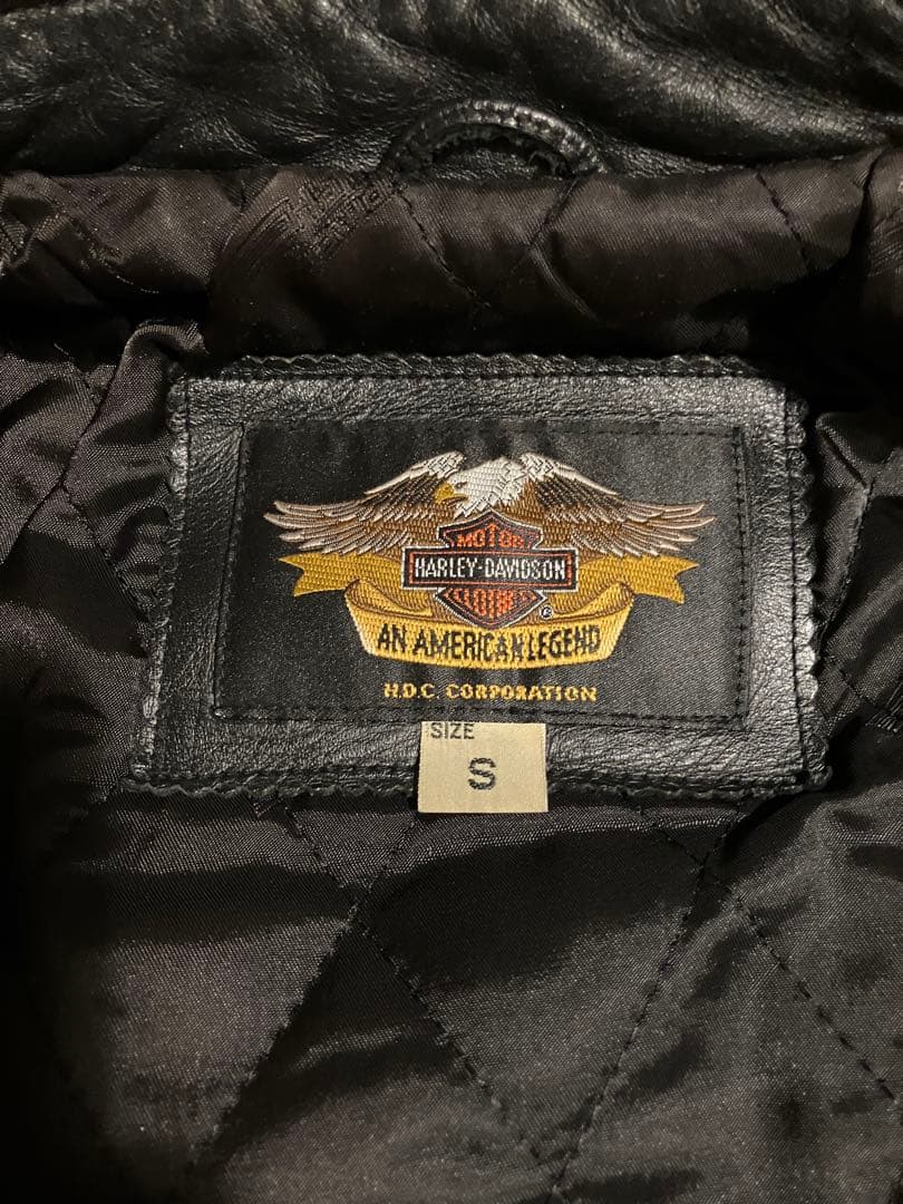 Harley-Davidson ブラックレザーシングルライダースジャケット S