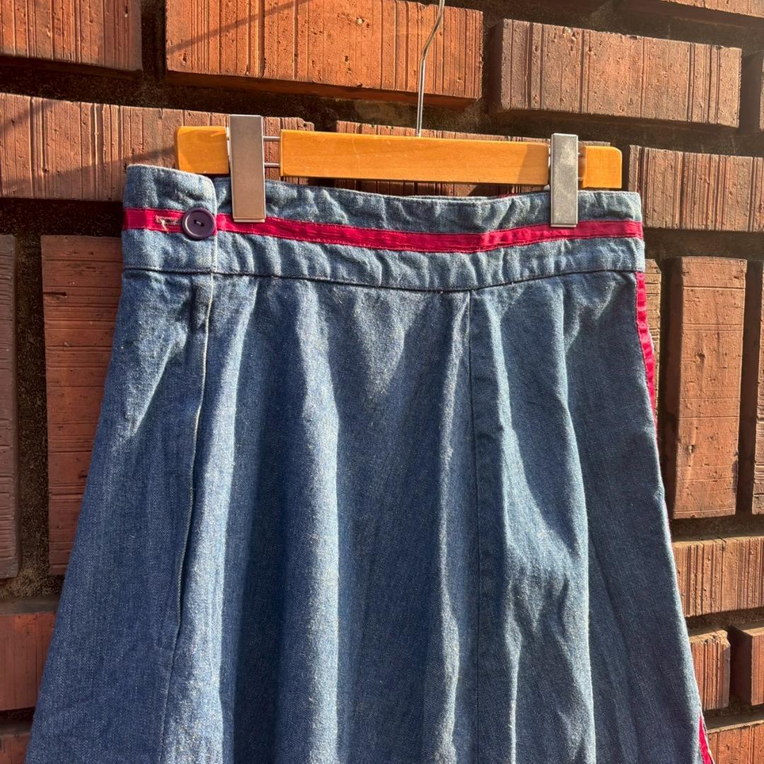 70s vintage gunne sax デニム×キルト スカート　Q267