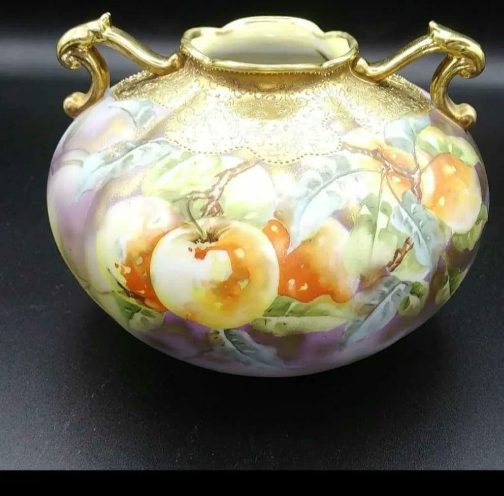 フルーツ絵柄の陶器花瓶