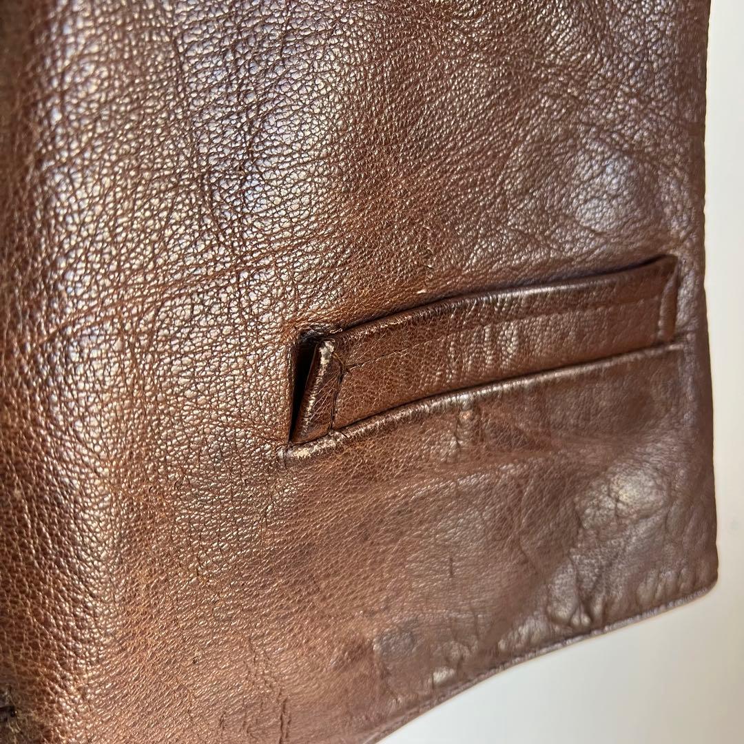 60s 70s ユーロ レザーベスト ヴィンテージレザー ヨーロッパ 古着 茶