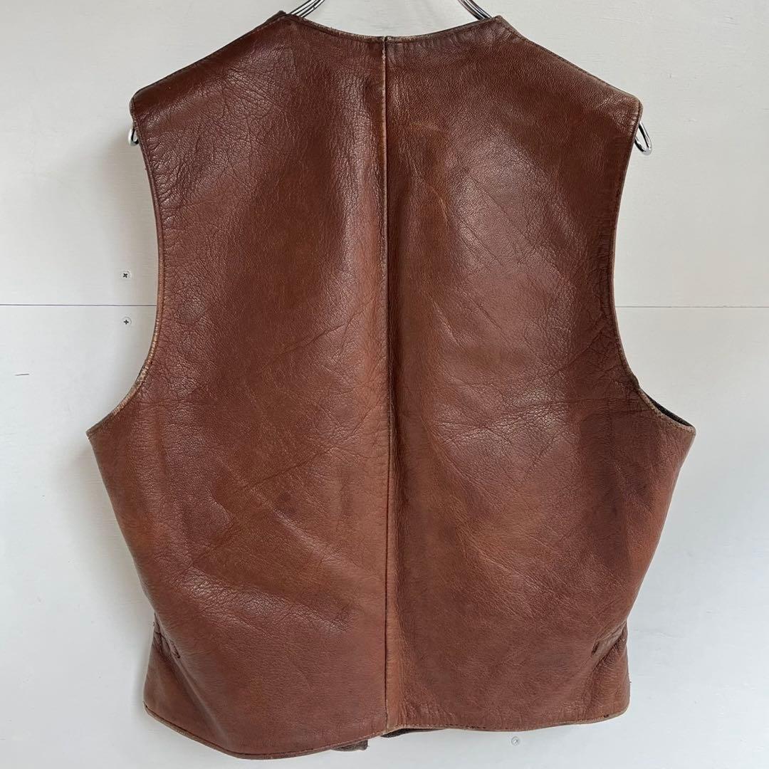60s 70s ユーロ レザーベスト ヴィンテージレザー ヨーロッパ 古着 茶