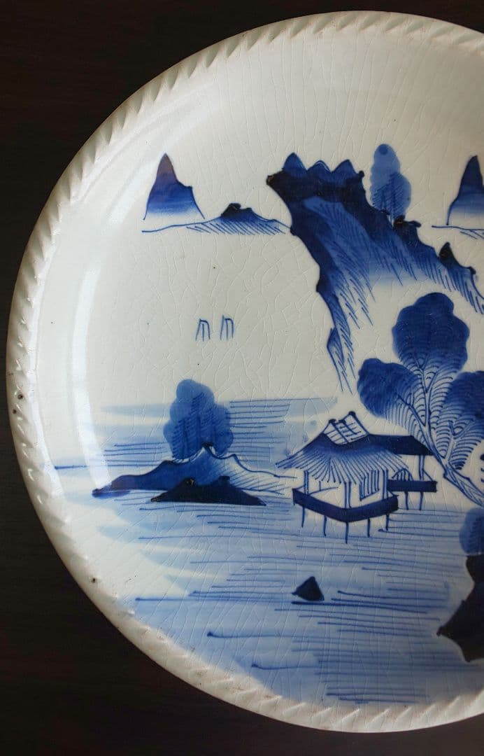 古伊万里 白磁大皿 江戸時代中期 白磁青い山水画大皿