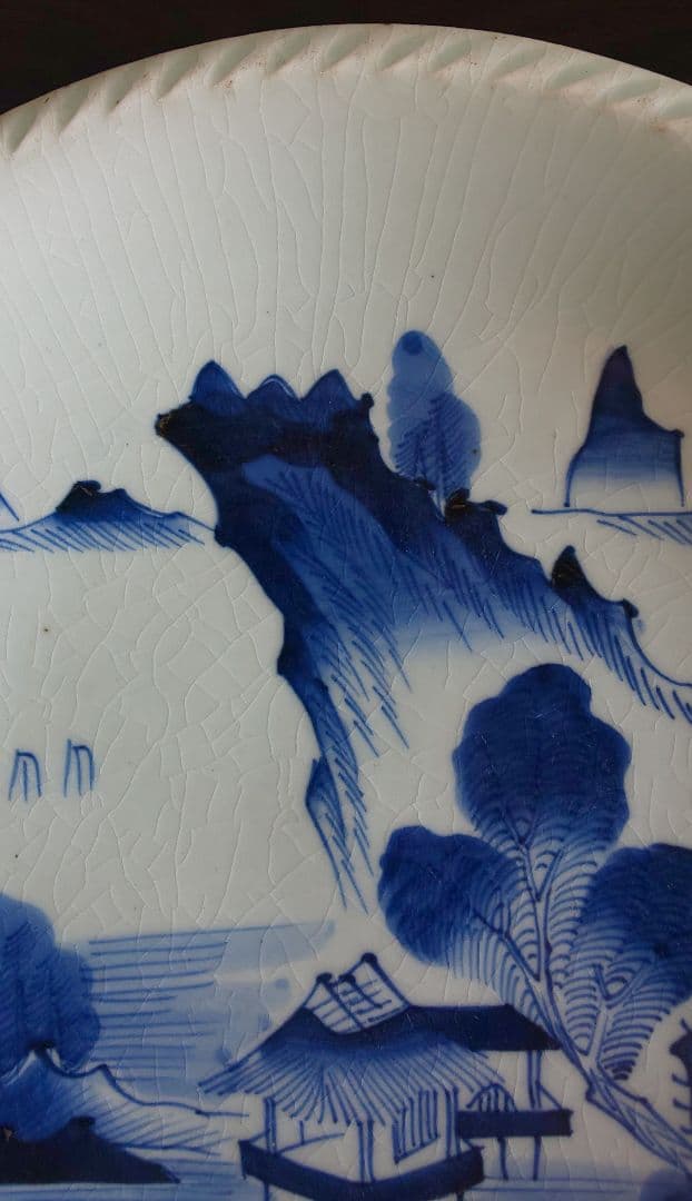 古伊万里 白磁大皿 江戸時代中期 白磁青い山水画大皿