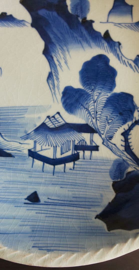 古伊万里 白磁大皿 江戸時代中期 白磁青い山水画大皿