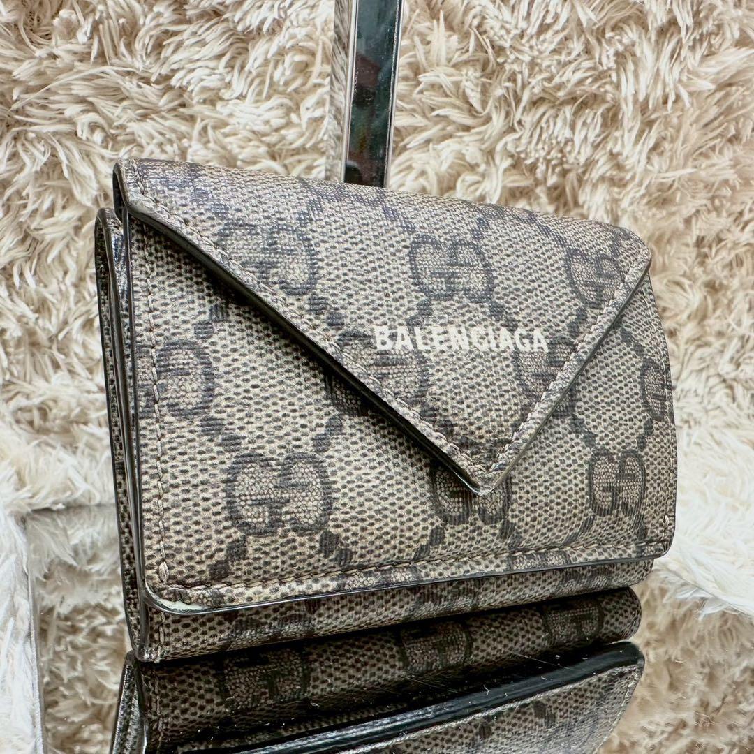 【美品】グッチ バレンシアガ 三つ折財布 コラボ ベージュ スプリーム