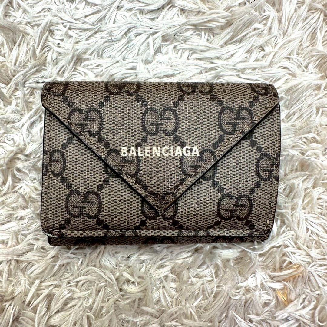 【美品】グッチ バレンシアガ 三つ折財布 コラボ ベージュ スプリーム