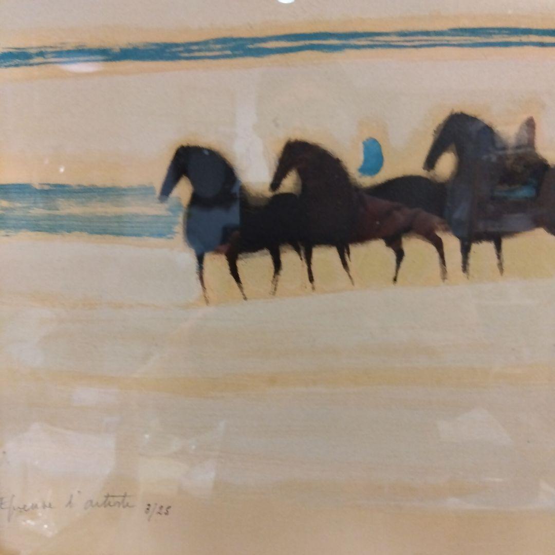 絵画　競馬　馬　ブラジリエ額装リトグラフ