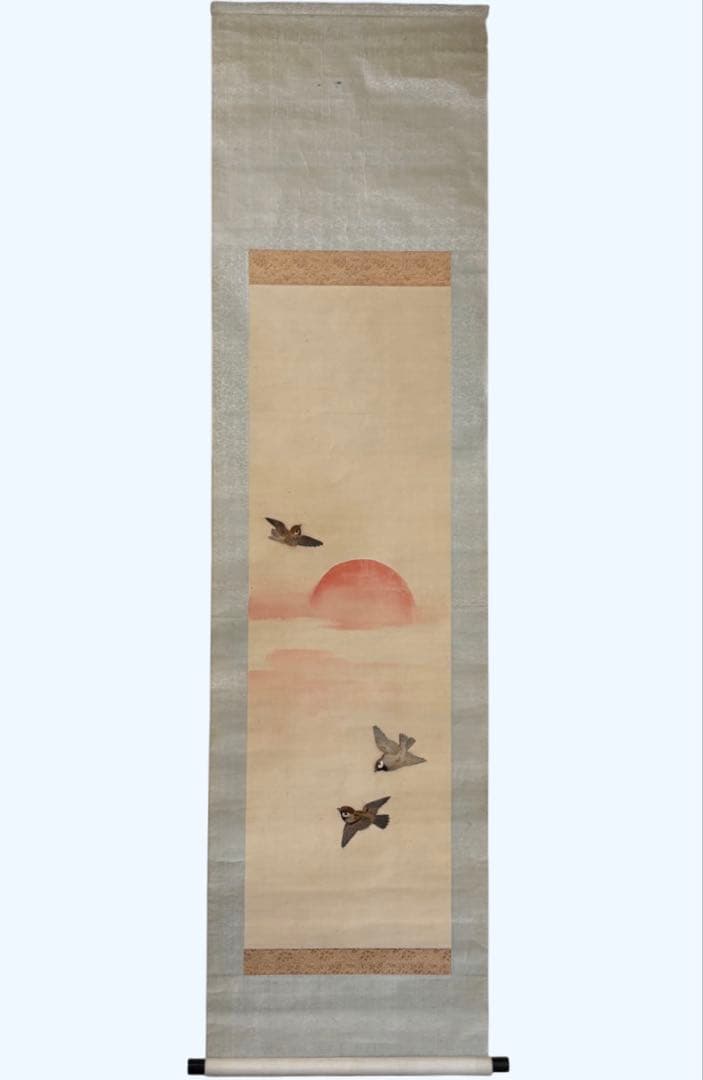 雀　茶道具 掛け軸 掛軸　刺繍　すずめ　鳥　絵画　日本画