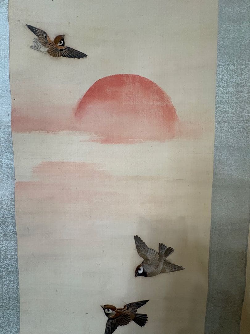 雀　茶道具 掛け軸 掛軸　刺繍　すずめ　鳥　絵画　日本画