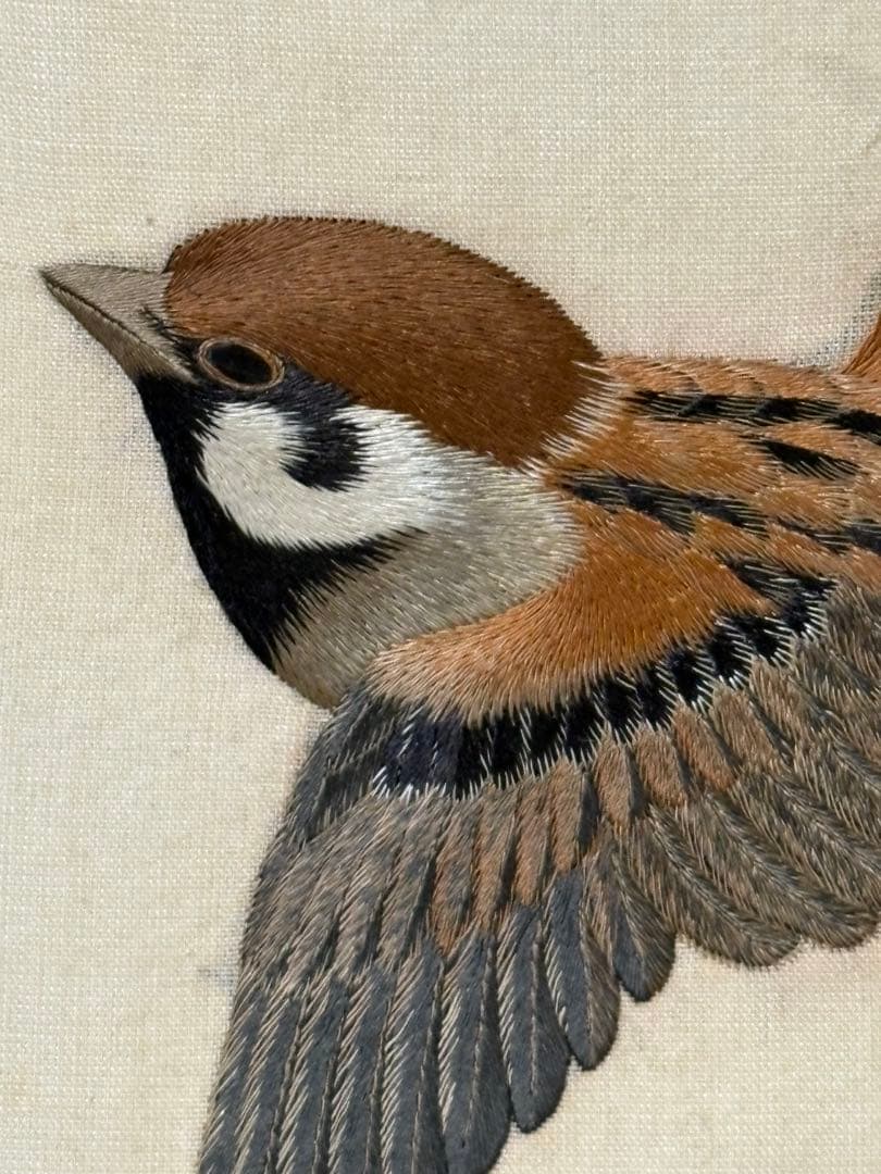 雀　茶道具 掛け軸 掛軸　刺繍　すずめ　鳥　絵画　日本画