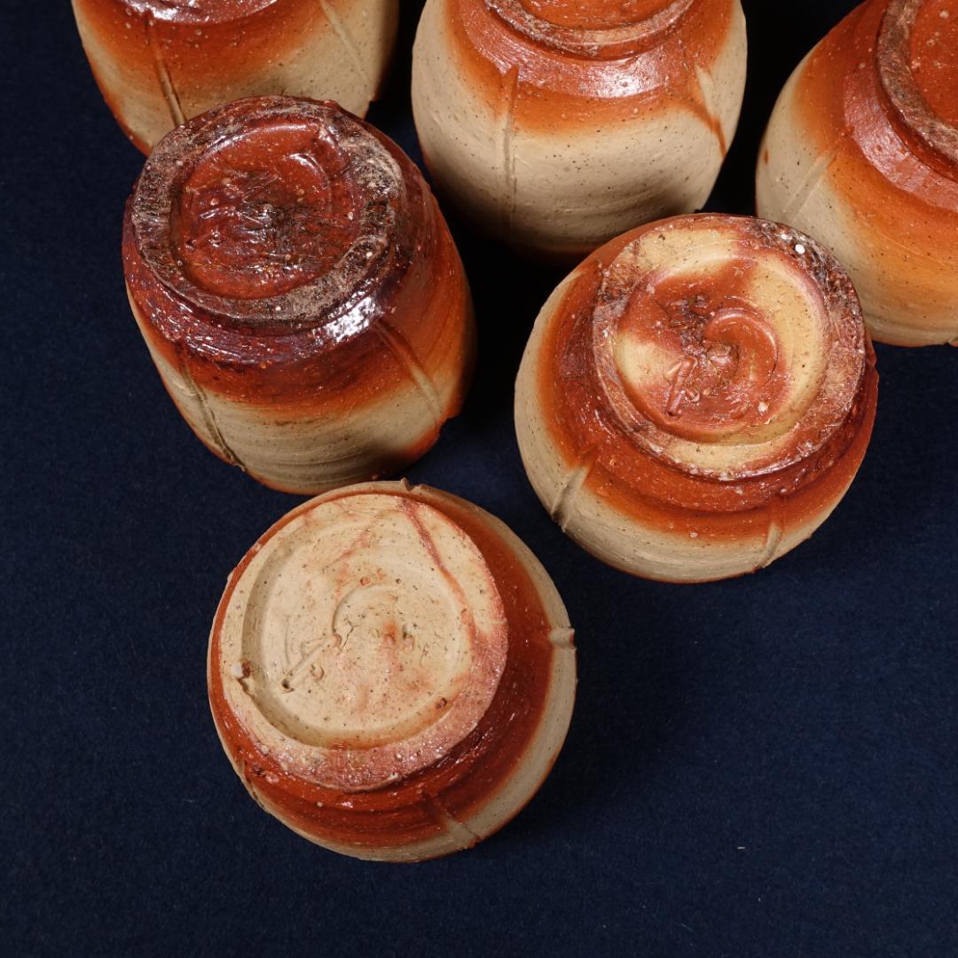 備前焼 緋襷 輪花 向付 6客 在銘 作家物