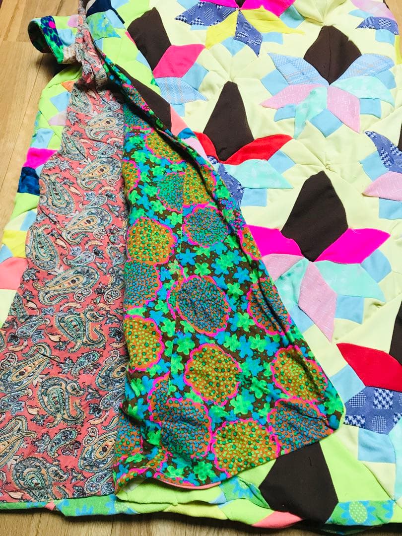 ★ヴィンテージ★ パッチワーク　ベッドカバー　サイケ　ヒッピー　レア！